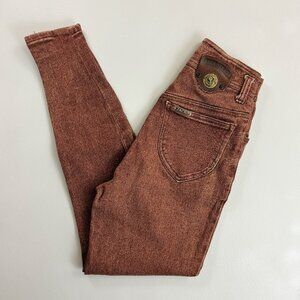 VTG JACKO Slim Pencil Jeans SZ 27 RARE High-Waisted Overdyed Stretch Denim Rust